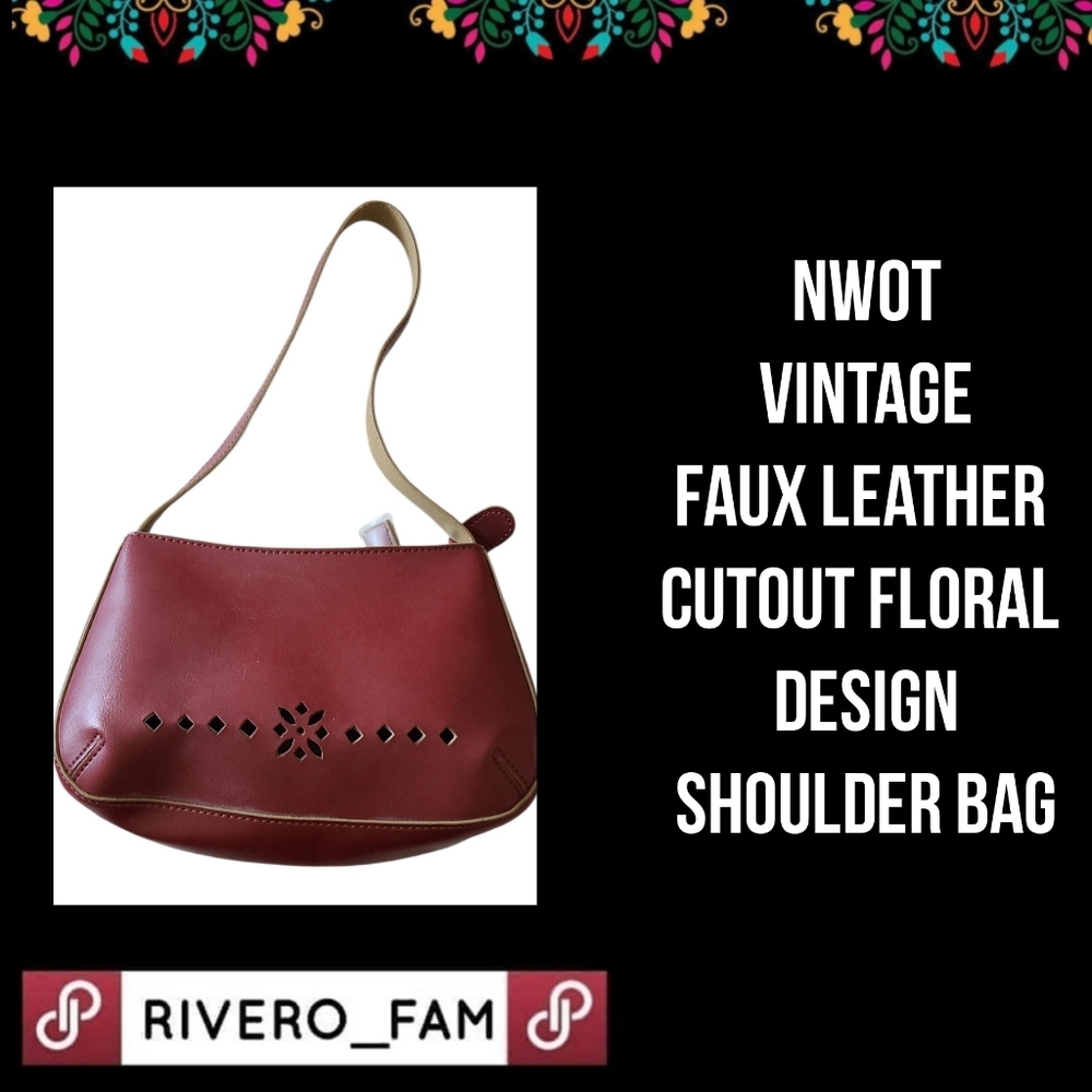 NWOT | VINTAGE | FAUX LEATHER | CUTOUT FLORAL DESIGN | SHOULDER BAG